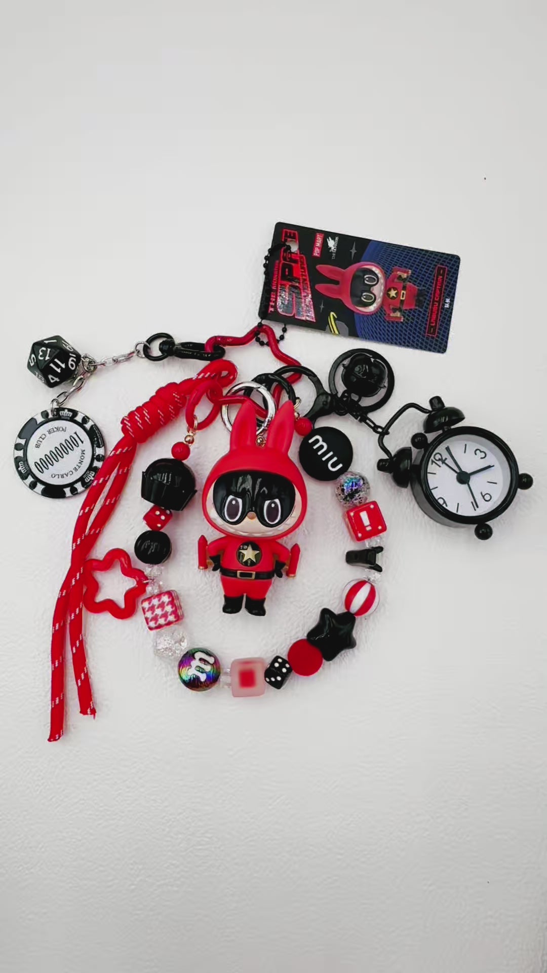 Handmade authentic the Monster beaded bag charm and keychain rhinestone accents 