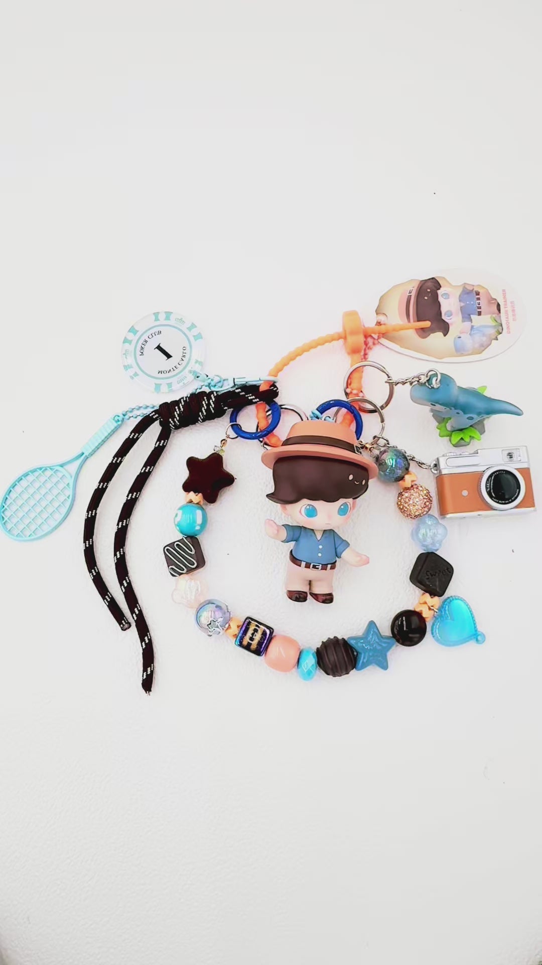 Handmad authentic Dimoo beaded bag charm and keychain rhinestone accents