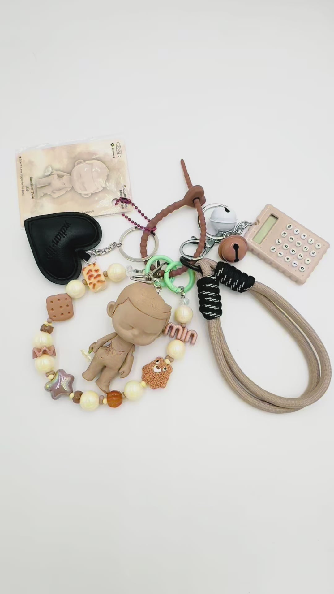 Authentic handmade Kubo beaded bag charm and keychain rhinestone accent