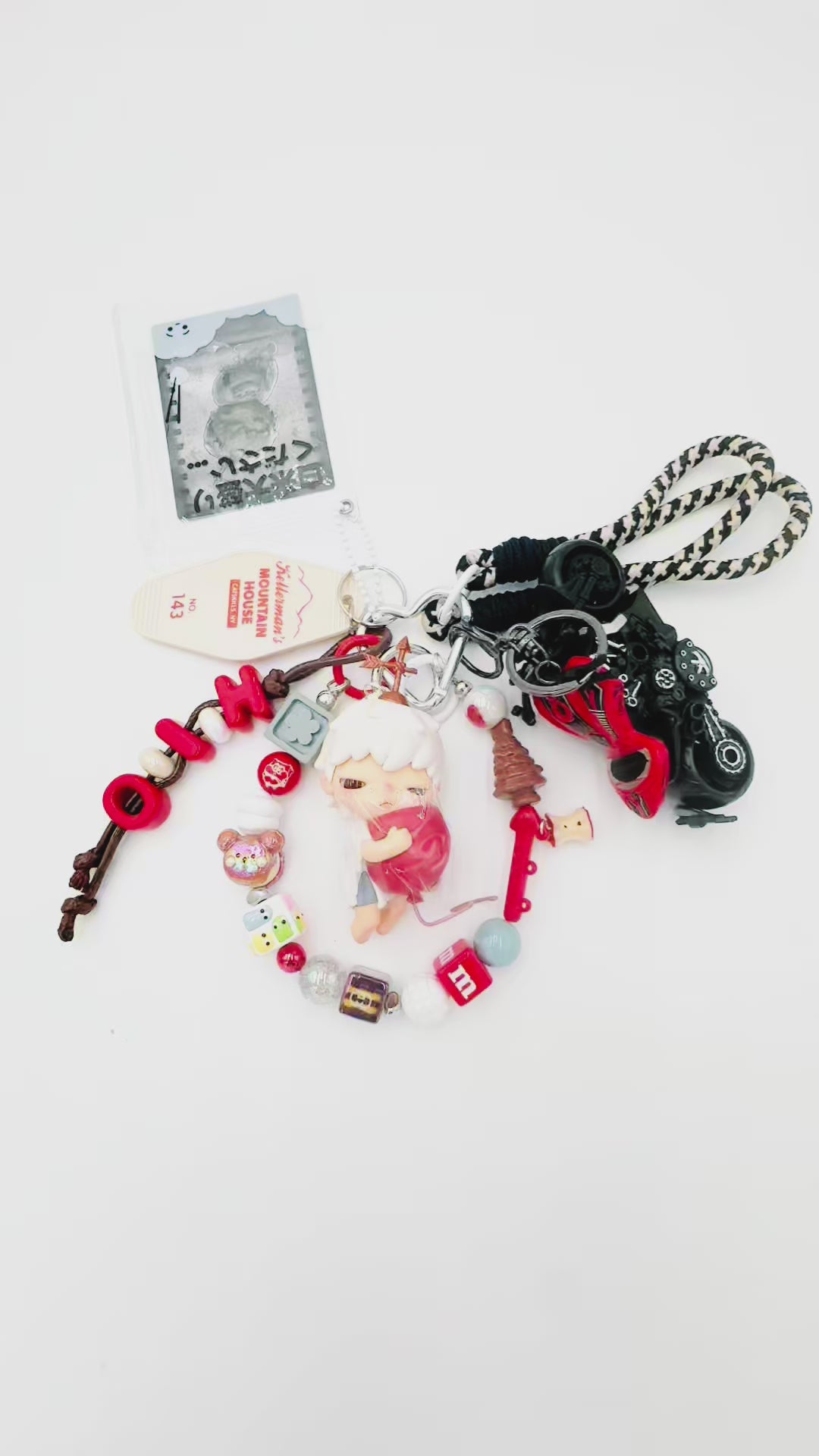 Handmade POP MART Hirono beaded bag charm and keychain rhinestone accents
