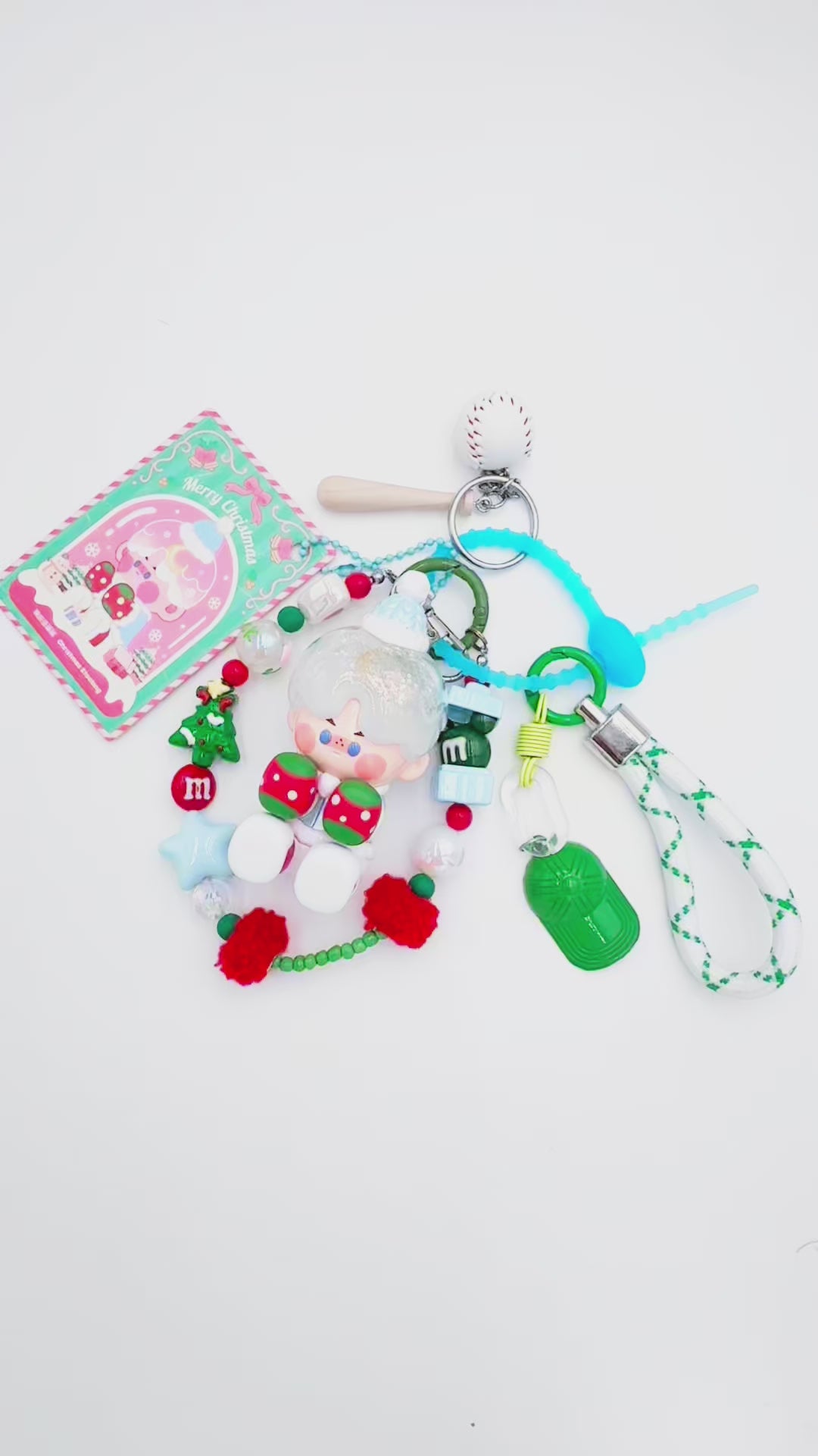 handmade Authentic Pinojelly beaded bag charm and keychain rhinestone accents