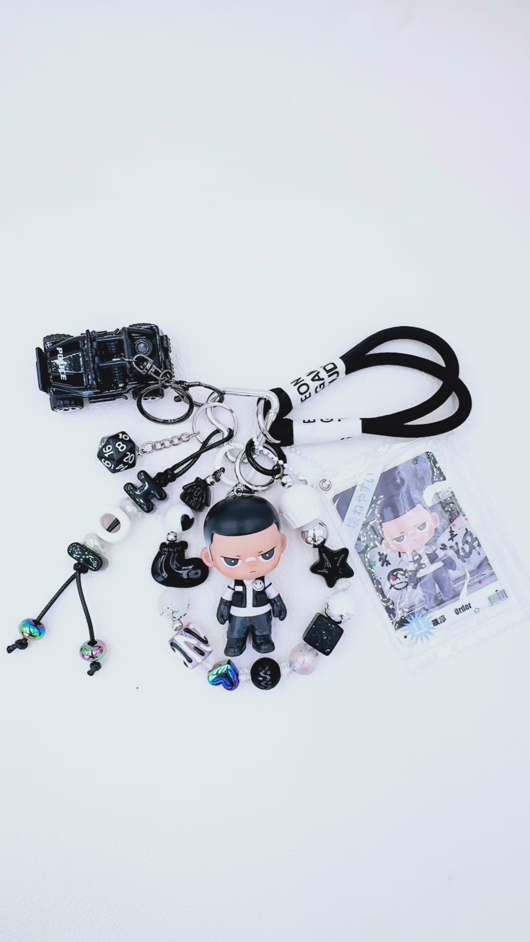 Handmade POP MART Kubo beaded bag charm and keychain rhinestone accents