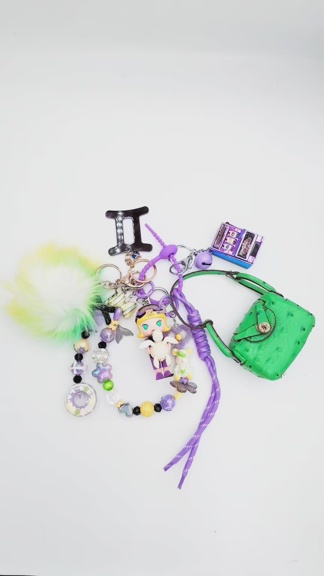 Handmade Authentic POP MART Molly beaded bag charm and keychain rhinestone accents