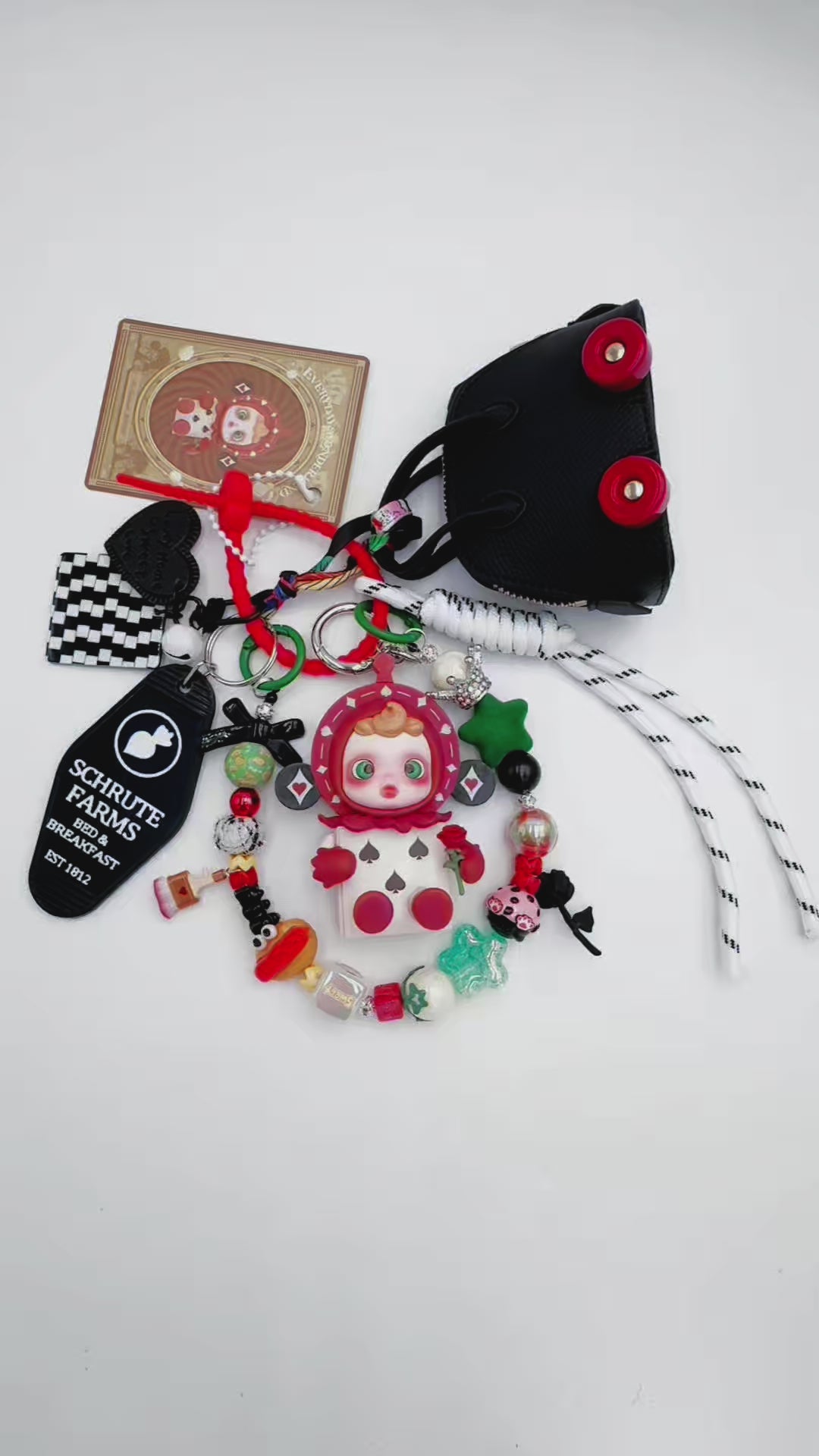 Authentic POP MART Skullpanda beaded bag charm and keychain rhinestone accents