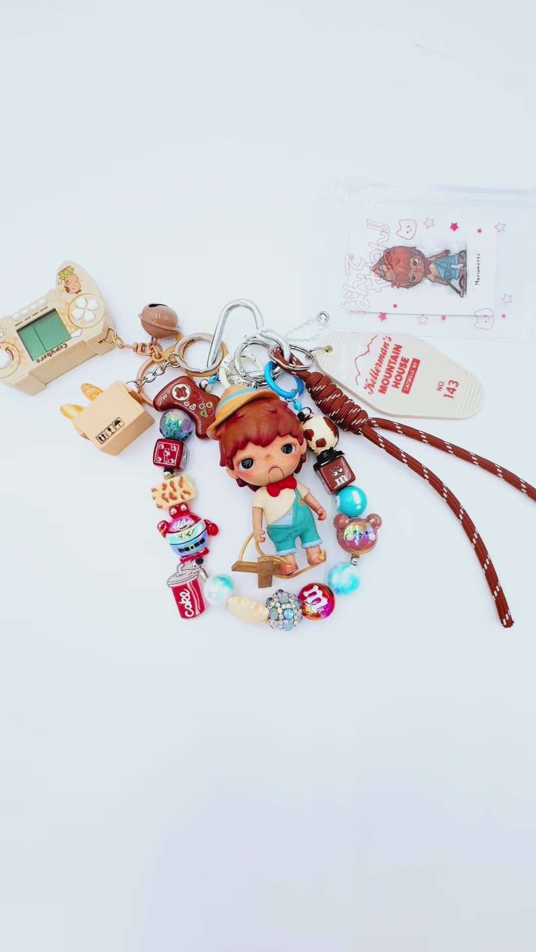 Handmade Authentic POP MART Hirono beaded bag charm and keychain rhinestone accents