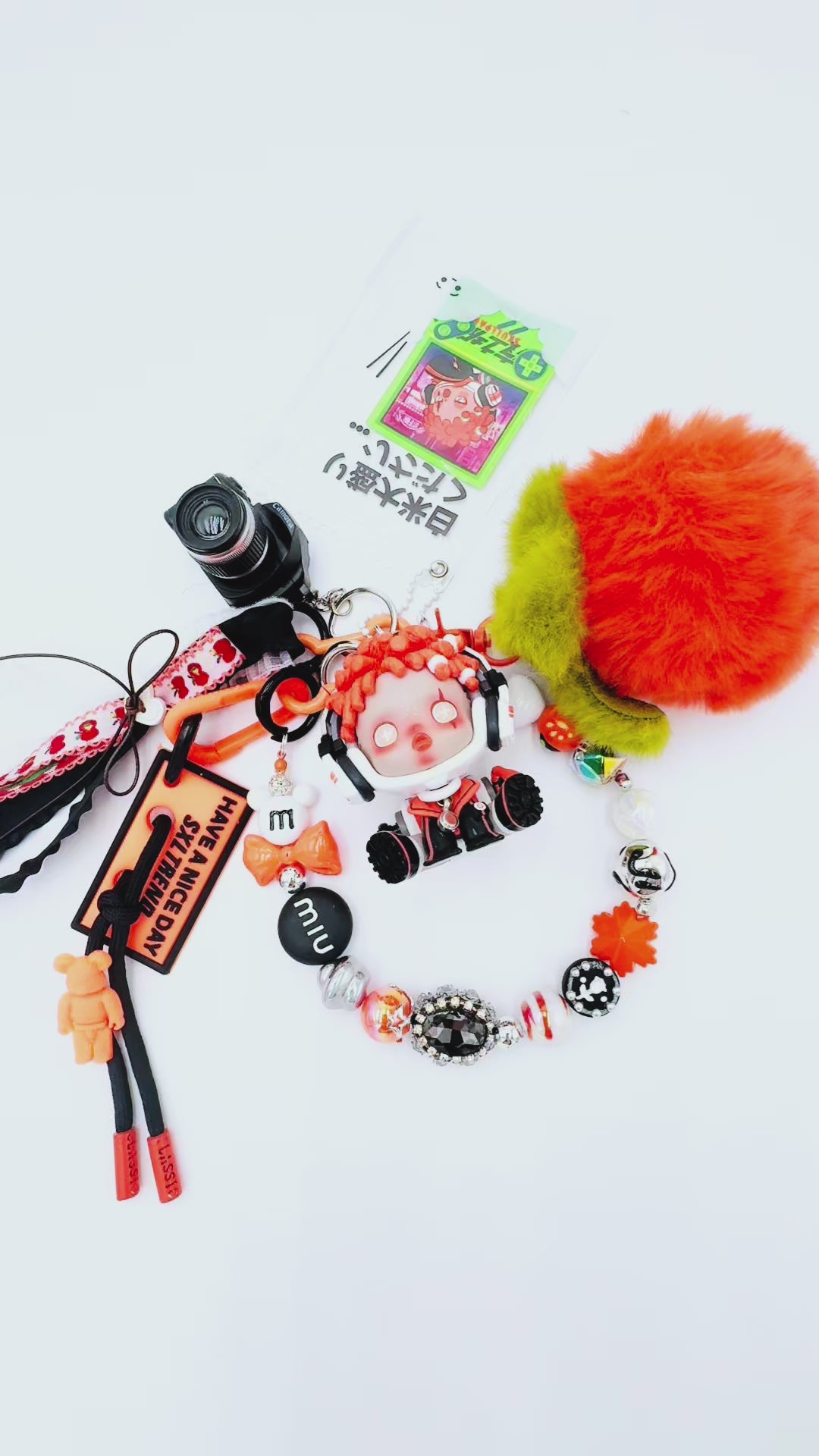 Handmade Authentic POP MART Skullpanda beaded bag charm and keychain rhinestone accents