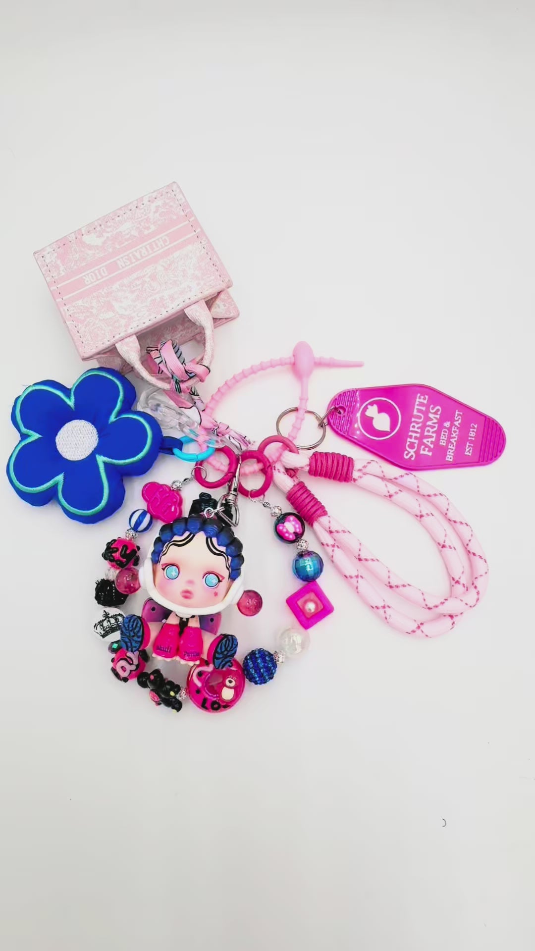 Authentic handmade Skullpanda beaded bag charm and keychain rhinestone accents