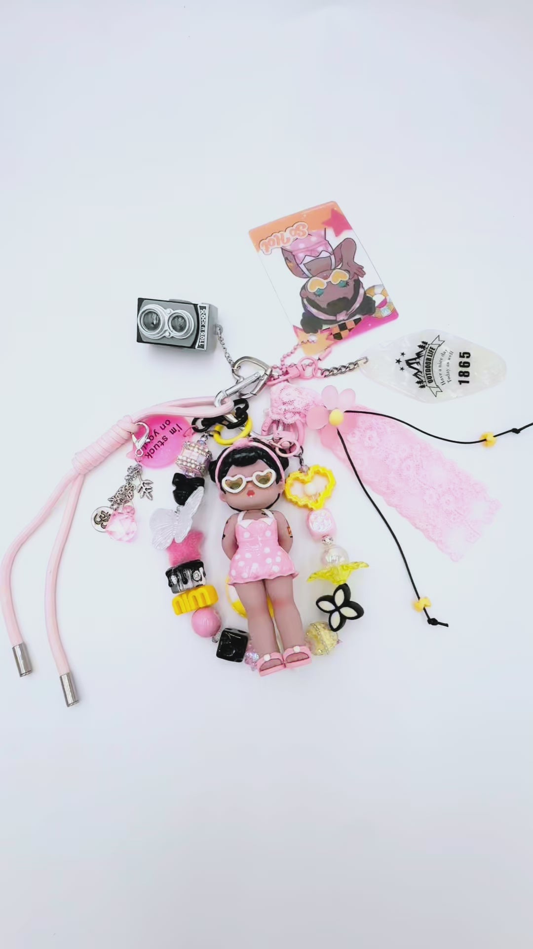 Handmade Authentic HOT GIRL beaded bag charm and keychain rhinestone accents