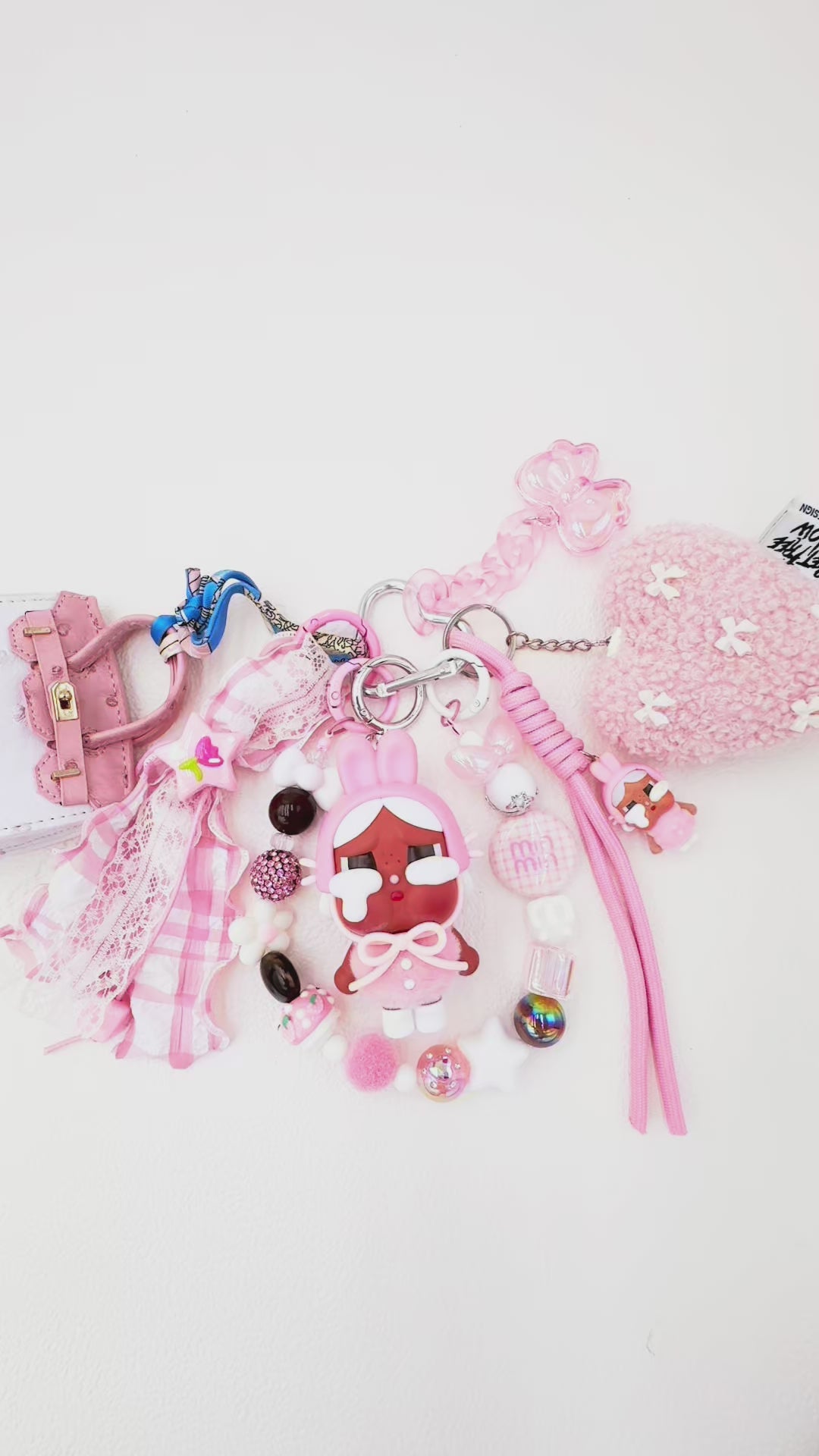 Handmade authentic Cry baby beaded bag charm and keychain rhinestone accents
